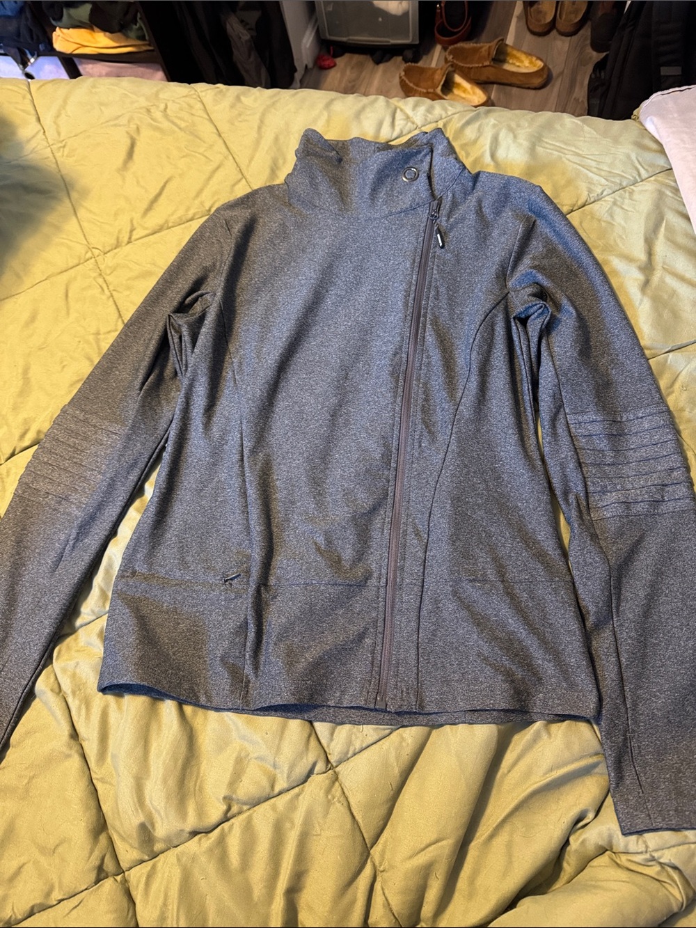 Mondetta Heathered Charcoal Asymmetrical Zip Utility Jacket